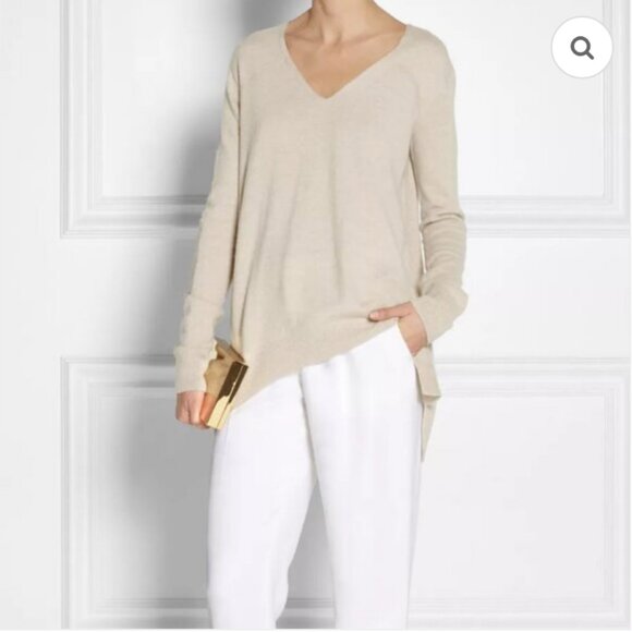 The Row | 100% Cashmere Mio Oversized V Neck Beige A-line Shape Sweater - Picture 3 of 17